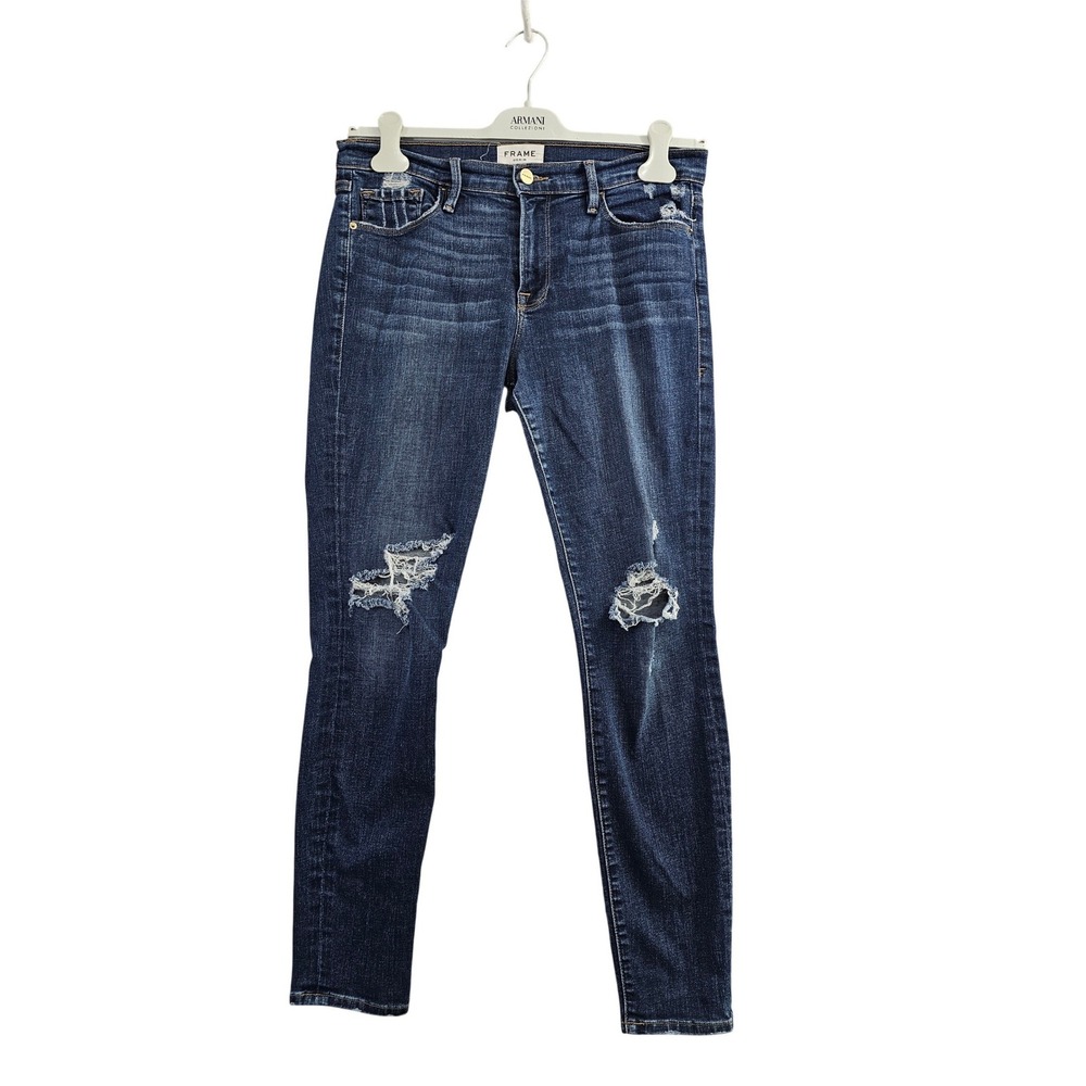 FRAME‎ Wriley Skinny Jeans Womens 30 Dark Blue Stretch Distressed Ripped LSJ148